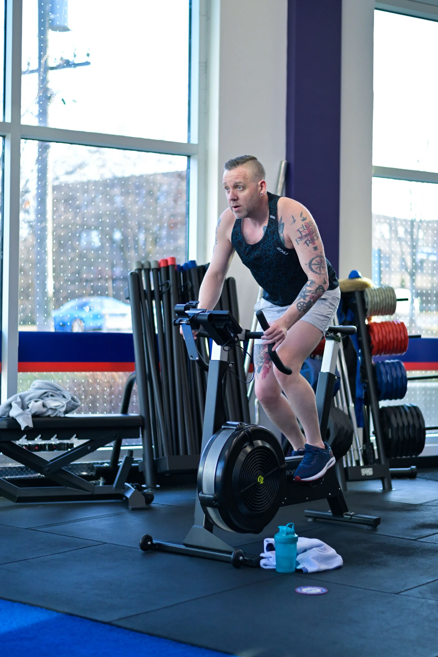 _DSC7186 Andrew on a stationary bike at F45 Sunnylea